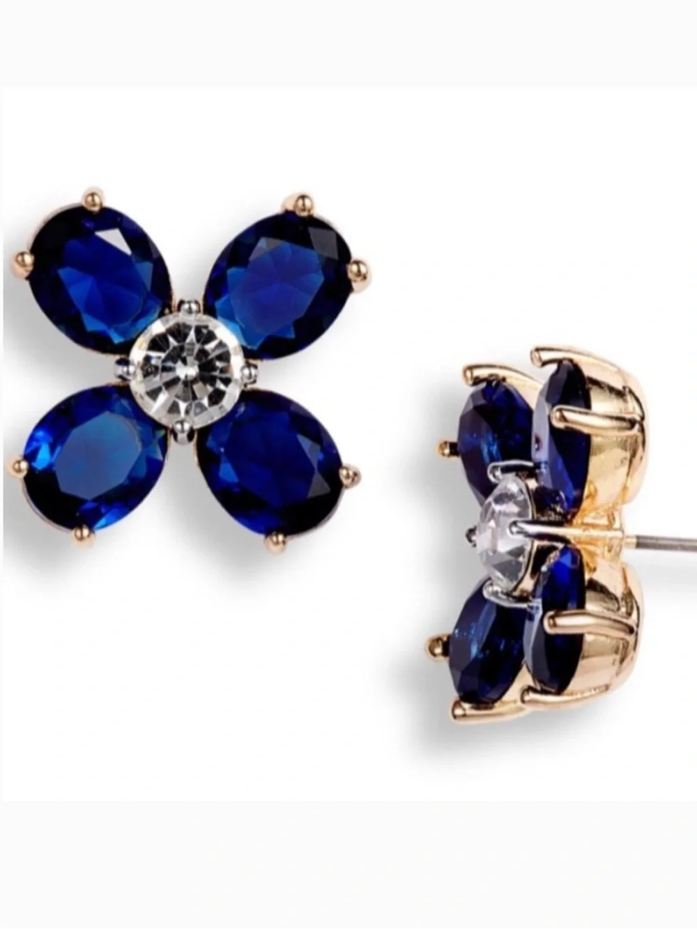 Tory Burch Clover Blue Gold Flower Stud Earrings